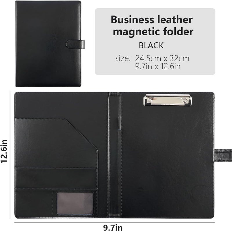 Lukdin Faux Leather Portfolio with Clipboard – A4/Letter Size Legal Pad Holder, Resume Organizer and Writing Folder, Professional Business Conference Office Padfolio(Black) - Image 2